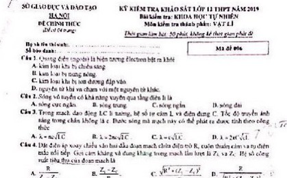 Đề thi thử THPT Quốc gia 2019 kèm đáp án và phân tích 3 môn Khoa học Tự nhiên tại Hà Nội