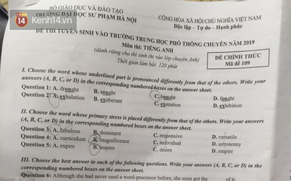 Đề thi môn tiếng Anh vào lớp 10 hệ chuyên trường Sư phạm: Đề vừa dài, vừa khó