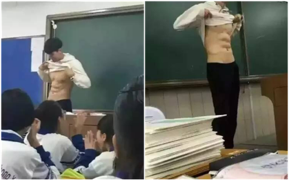 Thầy giáo vén áo khoe cơ bụng đốt mắt ngay trên bục giảng, lý lịch thật còn khiến chị em phát cuồng hơn