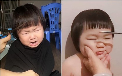 Gương mặt mếu máo, phụng phịu của bé gái khi được mẹ cắt tóc khiến dân mạng tan chảy vì quá đáng yêu