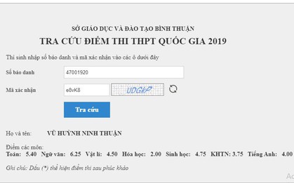 Thực hư Bình Thuận đã tra cứu được điểm thi THPT Quốc gia 2019?
