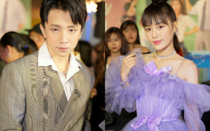 Tùng Maru mắt tím sương sương "bắt trend" váy bèo nhún của Han Sara tại thảm đỏ Siêu Quậy Có Bầu