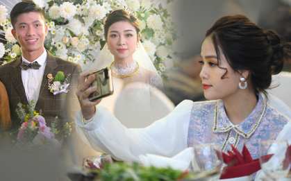 Bạn gái tin đồn của Quang Hải ăn vận xinh đẹp, một mình tới dự tiệc cưới của Văn Đức - Nhật Linh