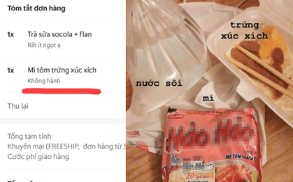 Hí hửng đặt mì tôm trứng xúc xích qua mạng, cô nàng ngơ ngác khi nhận được combo: Gói mì tôm - túi nước sôi - trứng và xúc xích!