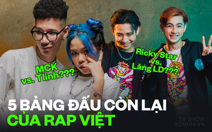 Lộ 5 bảng đấu còn lại vòng Bứt phá Rap Việt: MCK - Tlinh đối đầu, Lăng LD - Ricky Star "quyết chiến", GDucky được biên tập cắt ghép để đánh lạc hướng?