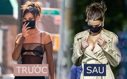 Vòng 1 "trồi sụt" khó hiểu của Bella Hadid: Trước bị chê chảy xệ lép kẹp, đến nay o ép căng tròn như muốn nổ tung