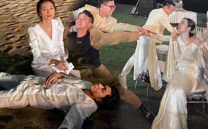 Đông Nhi ngồi ôm con gái mà cười rung giường té ghế vì xem lại loạt ảnh dàn sao khủng "bùng beo" ở hậu trường siêu đám cưới