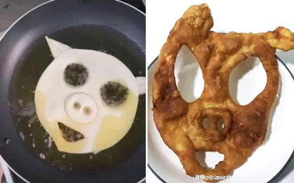 Trổ tài rán bánh bột mì tạo hình chú heo dễ thương, anh chàng khiến dân mạng hết hồn vì thành quả như… yêu quái