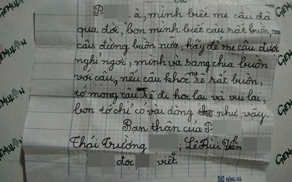 Lá thư của 2 bé trai 8 tuổi gửi bạn thân vừa mất mẹ khiến ai cũng rưng rưng: "Hãy để mẹ được nghỉ ngơi, nếu cậu khóc mẹ sẽ rất buồn"