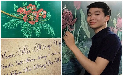 Thầy giáo 9X vẽ hoa phượng đỉnh cao giống y như thật, xem đến ảnh chữ viết càng phục hơn