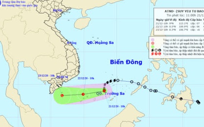 Bão số 14 suy yếu thành áp thấp nhiệt đới trên Biển Đông