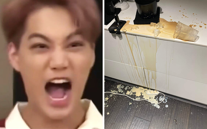 Kai (EXO) sáng sớm vào bếp pha cafe nhưng chưa kịp uống đã tỉnh cả ngủ vì tai nạn hú hồn