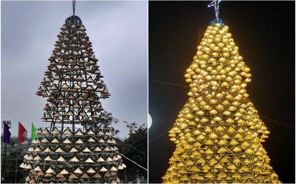 Nghệ An: Độc đáo cây thông Noel làm từ hơn 1.000 chiếc nón lá