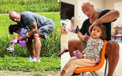 The Rock "khủng bố" nhất Hollywood hoá bố bỉm bánh bèo: Làm nail, tóc "free", o ép body lực lưỡng để ngồi thưởng trà với con gái