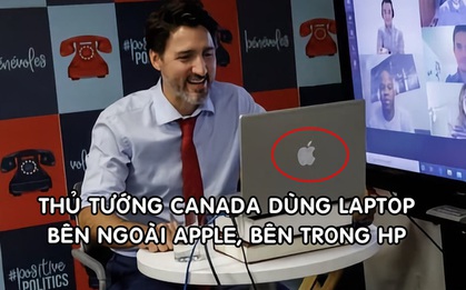 Thủ tướng Canada dùng laptop HP dán logo Apple để họp trực tuyến