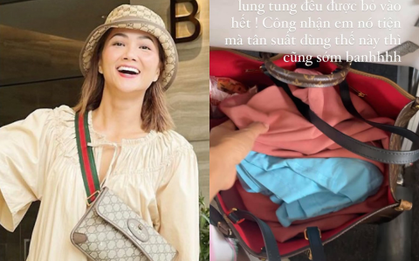 Xài túi hiệu kiểu “nàng hậu bình dân” H'Hen Niê: Hết đựng chôm chôm giờ nhét 1001 món linh tinh nhìn mà thương con túi “eo vì”
