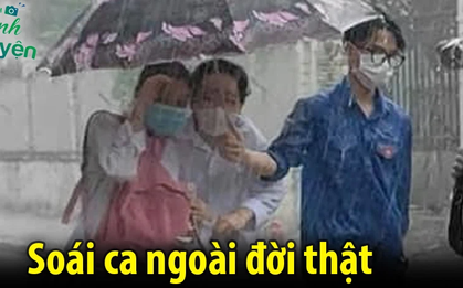 Nam sinh nhường ô cho 2 sĩ tử còn bản thân ướt nhẹp, nhưng thứ dân mạng "phát cuồng" còn là vẻ ngoài siêu điển trai