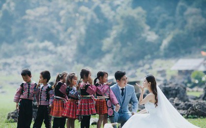 Chàng trung úy trẻ chụp ảnh cưới ý nghĩa bên các em nhỏ vùng cao
