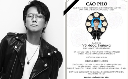 Cáo phó tang lễ của đạo diễn Vũ Ngọc Phượng: Hé lộ thời gian và địa điểm diễn ra, linh cữu sẽ được hoả táng