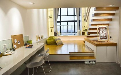 Căn hộ 52m² được thiết kế ấn tượng với cách bố trí nội thất giật cấp tiện lợi