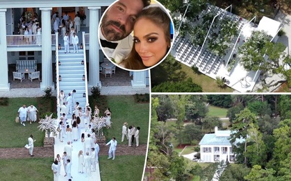Jennifer Lopez mặc váy trắng hôn Ben Affleck trong ngày cưới