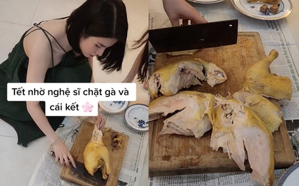 Diệp Lâm Anh trổ tài chặt gà thoăn thoắt khiến dân mạng tròn mắt vì quá đảm đang