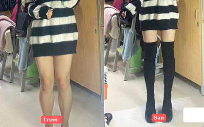 "Chân voi" hoá mi nhon trong 1 nốt nhạc, cô gái chứng minh sự lợi hại của boots đùi khiến chị em cực tâm đắc