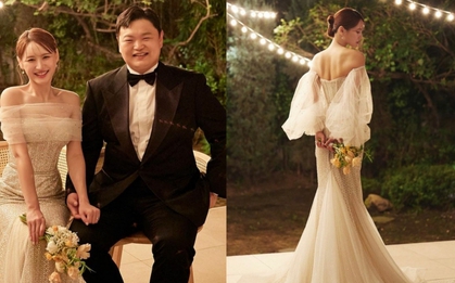 Ảnh cưới của tài tử Hạ Cánh Nơi Anh gây sốt, thân hình cô dâu ca sĩ chiếm spotlight