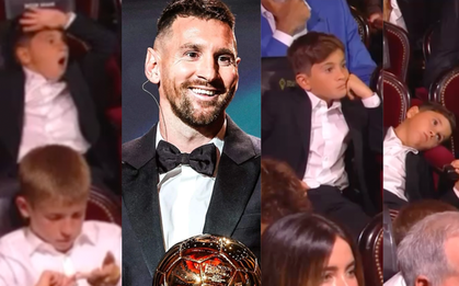 3 quý tử nhà Messi biểu cảm chuẩn “anti-fan” khi bố nhận Quả bóng vàng 2023