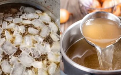 Thả một viên đá lạnh vào nồi canh có tác dụng gì?