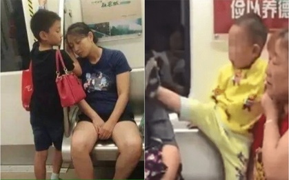 Cùng bị "chụp lén" trên tàu, người được khen dạy con khéo, người bị chê tới tấp: Con ngoan hay hư nhìn là biết ngay!