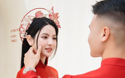 Quang Hải nựng má, nắm tay tình cảm với Chu Thanh Huyền khi thử áo dài ăn hỏi