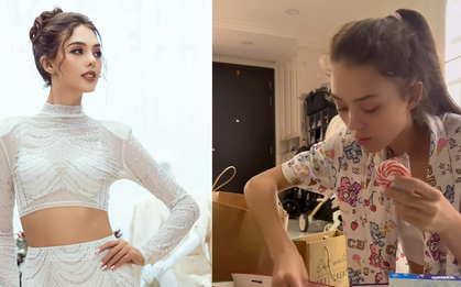 Bỏ hình ảnh lộng lẫy khi đi diễn, vợ mẫu tây Bùi Tiến Dũng mặt mộc, thức đến nửa đêm chuẩn bị quà cho con