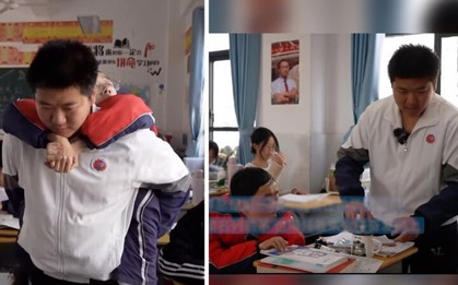 Cậu bé 6 năm cõng bạn đến trường