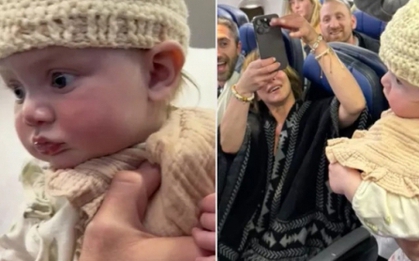 Trố mắt nhìn người phụ nữ đan len thoăn thoắt trên chuyến bay, bé gái 5 tháng tuổi nhận cái kết "cưng xỉu" khiến tất cả hành khách ngỡ ngàng