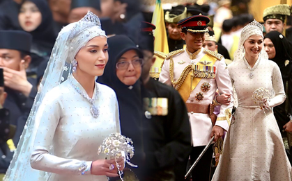 Nàng dâu Hoàng gia Brunei đẹp yêu kiều cùng mẫu váy cưới tinh tế trong đám cưới cổ tích