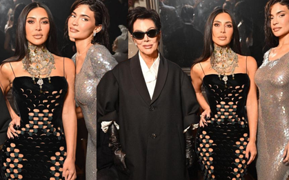 Bất chấp Paris lạnh 7°C, "tam ca 3K" nhà Kardashian vẫn diện đầm xuyên thấu đi dự show Maison Margiela