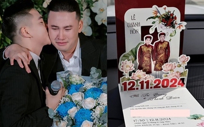 Cặp đôi đồng giới Vbiz tung thiệp cưới độc lạ, lộ 1 chi tiết chưa có trong tiền lệ showbiz