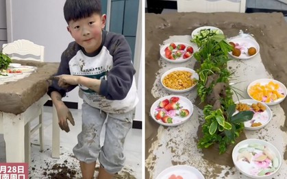 Cậu bé tự làm chiếc bàn ăn độc nhất vô nhị, mẹ cười như mếu "không biết phải dọn dẹp sao đây"