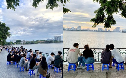 Hồ Tây cuối tuần đông nghịt bạn trẻ săn hoàng hôn, các hàng bán nước "chí choé" tranh giành khách
