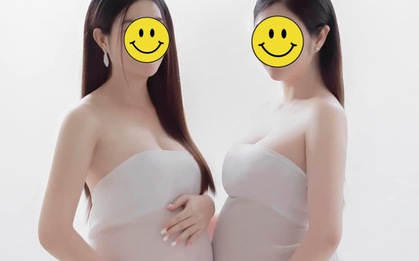 Cặp sao nữ Vbiz khoe ảnh đôi lộ rõ bụng bầu ở tháng cuối thai kỳ