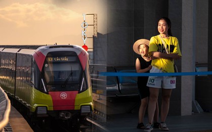 Xiêu lòng khoảnh khắc ánh hoàng hôn phủ vàng lên tuyến tàu Metro Nhổn - ga Hà Nội trong ngày đầu đón khách