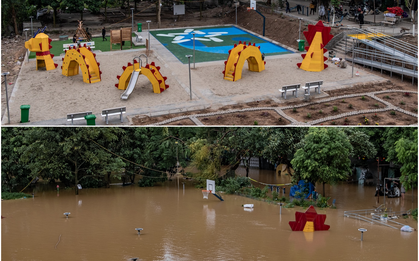 Ảnh: Xót xa những hình ảnh trước và sau khi sân chơi bãi giữa sông Hồng bị nhấn chìm trong lũ