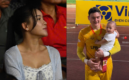 Yến Xuân xinh hết nấc cùng con trai cổ vũ Văn Lâm trong ngày Hà Nội FC thua sốc Ninh Bình