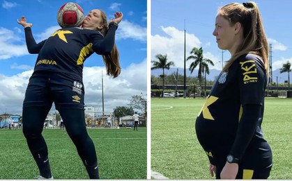 Nữ cầu thủ mang thai 8 tháng vẫn ra sân tập luyện