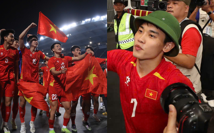 Đình Bắc đội mũ cối, cờ tổ quốc tung bay phấp phới mừng U22 Việt Nam "hạ" Thái Lan đẳng cấp giành vàng SEA Games