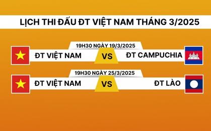 Lịch thi đấu và trực tiếp ĐT Việt Nam tháng 3/2025: Thử lửa với Campuchia và Lào