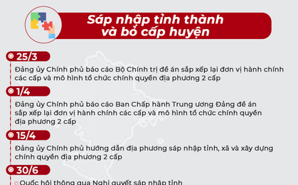 Infographic: Lộ trình sáp nhập tỉnh thành, không tổ chức cấp huyện, sắp xếp xã