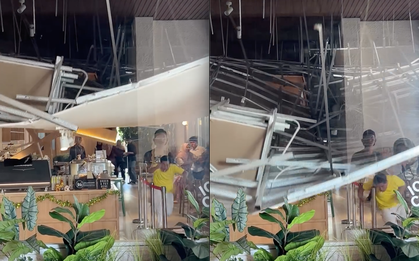 Video: Trần nhà 1 quán cà phê bất ngờ đổ sập, khách hàng hoảng loạn tháo chạy còn cư dân mạng không ngừng lo lắng