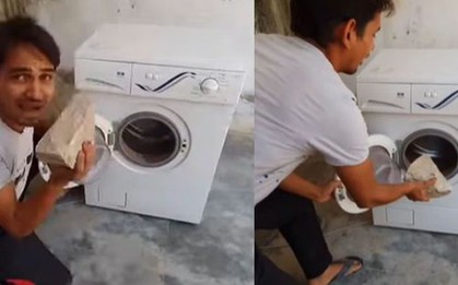 Nam thanh niên thả hòn đá lớn vào máy giặt, diễn biến tiếp theo khiến hàng triệu người "thót tim"